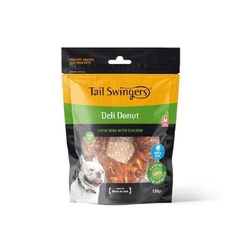 تشویقی سگ تیل سوینگر مدل دونات فلورایدی دورپیچ مرغ Tail Swingers Chew Ring Chicken وزن 75 گرم