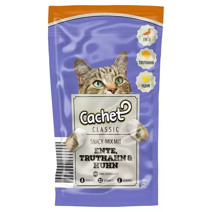 اسنک تشویقی گربه کچت طعم مرغ و اردک و بوقلمون Cachet Treat Chicken & Duck & Turkey وزن ۷۰ گرم