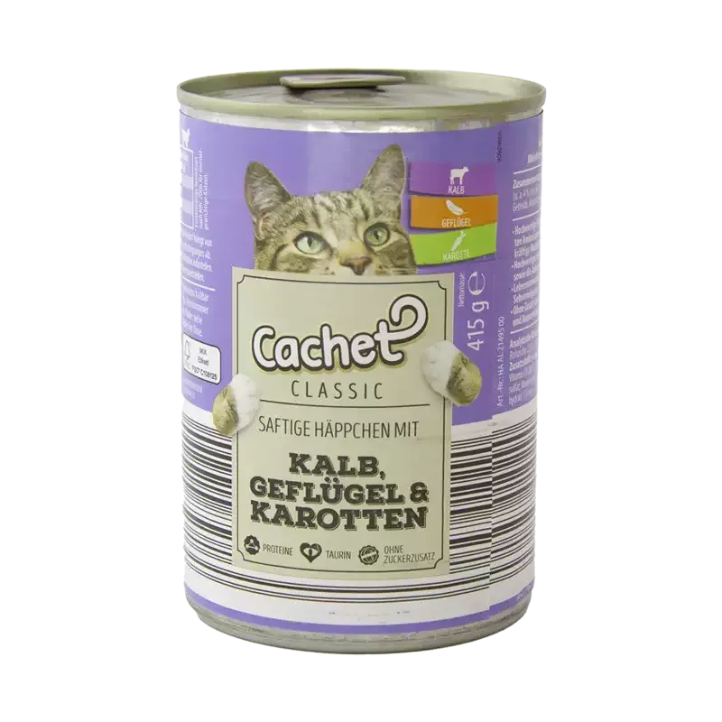 کنسرو غذای گربه کچت با طعم گوشت گوساله و مرغ و هویج Cachet Veal & Poultry & Carrots وزن 415 گرم