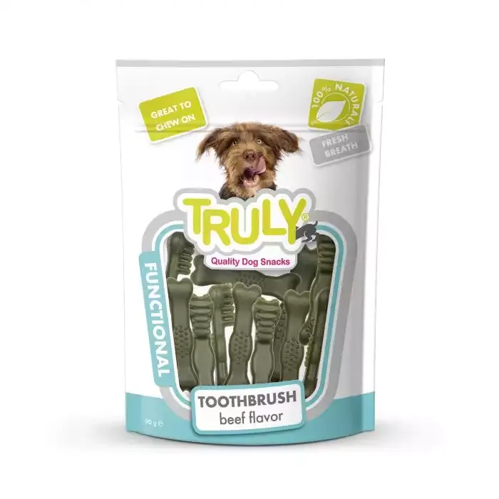 تشویقی سگ ترولی مدل مسواک جويدنی دنتال با طعم گوشت گاو Truly Toothbrush Beef Flavor وزن 90 گرم