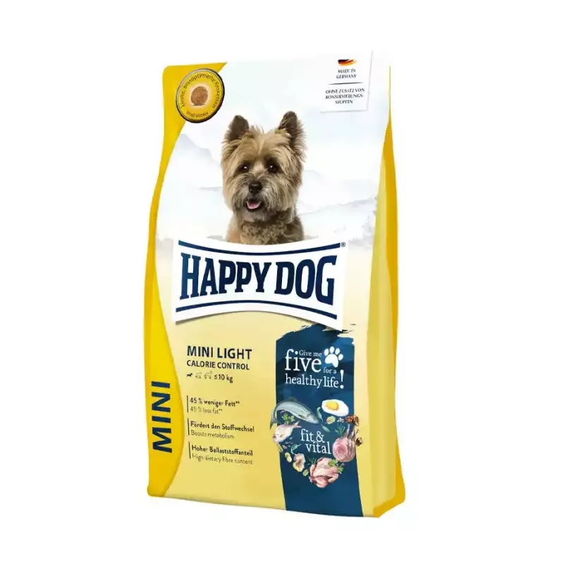 غذای خشک سگ هپی داگ نژاد كوچک عقیم شده طعم گوشت پرندگان و سالمون Happy Dog Mini Light وزن 4 كیلوگرم
