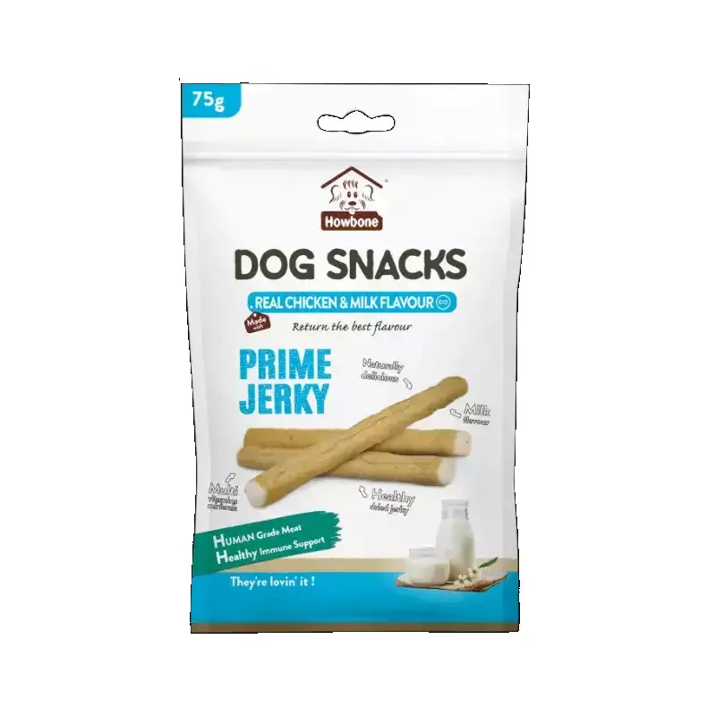 تشويقي سگ هاوبن مدل اسنک نرم طعم مرغ و شیر HowBone Prime Jerky وزن 75 گرم