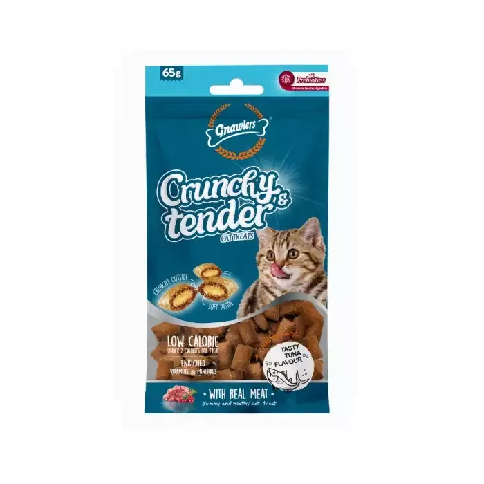 تشویقی گربه گناولز مدل اسنک مغزدار طعم تن Gnawlers وزن 65 گرم