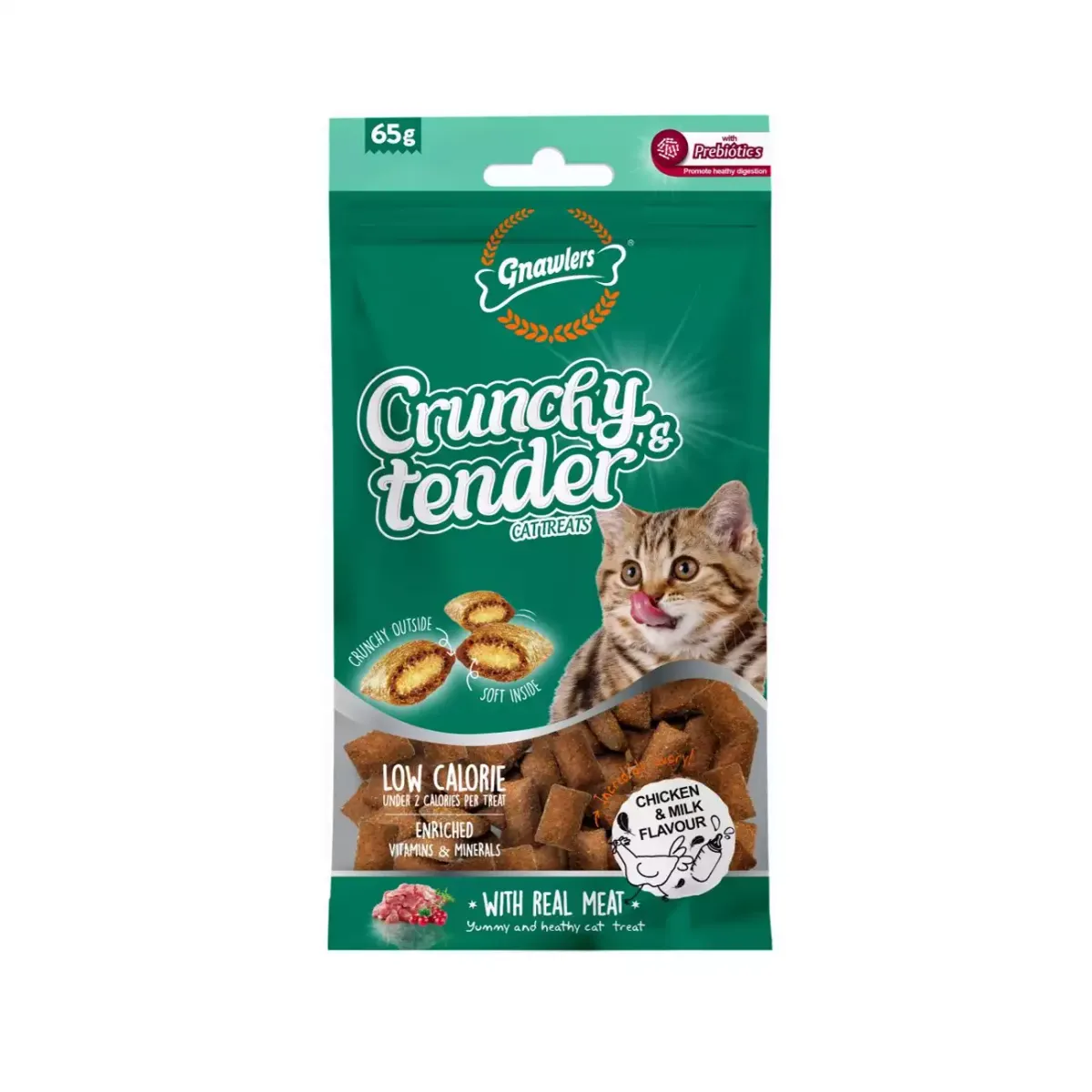 تشویقی گربه گناولز مدل اسنک مغزدار طعم مرغ و شیر Gnawlers وزن 65 گرم