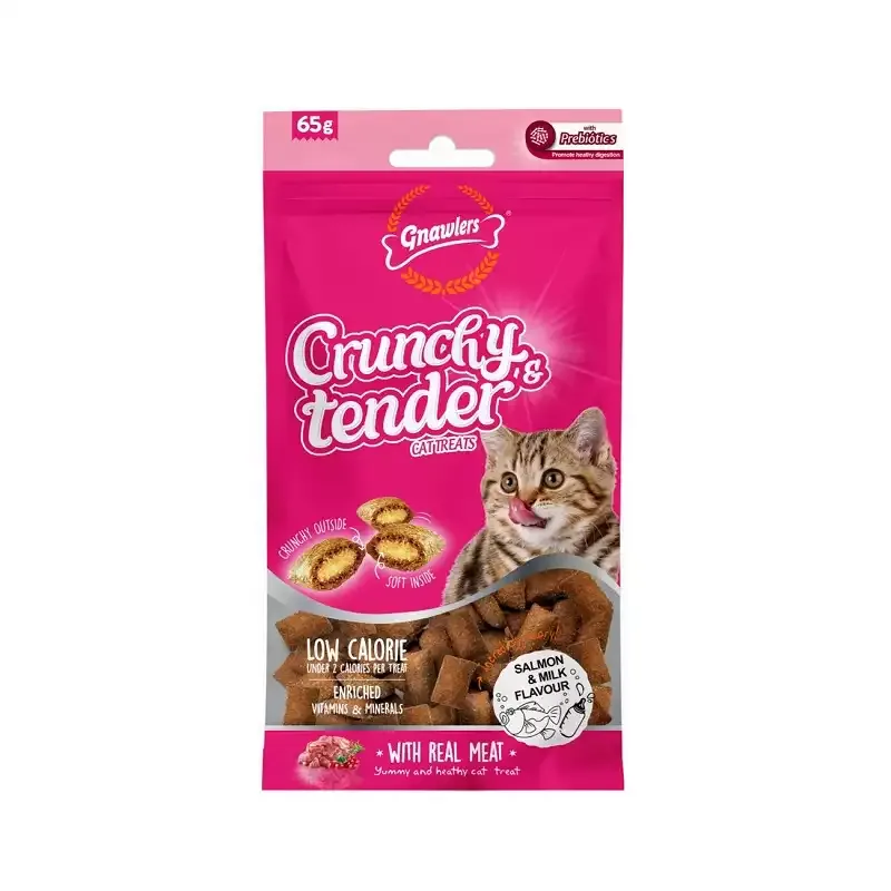 تشویقی گربه گناولز مدل اسنک مغزدار طعم سالمون و شیر Gnawlers وزن 65 گرم