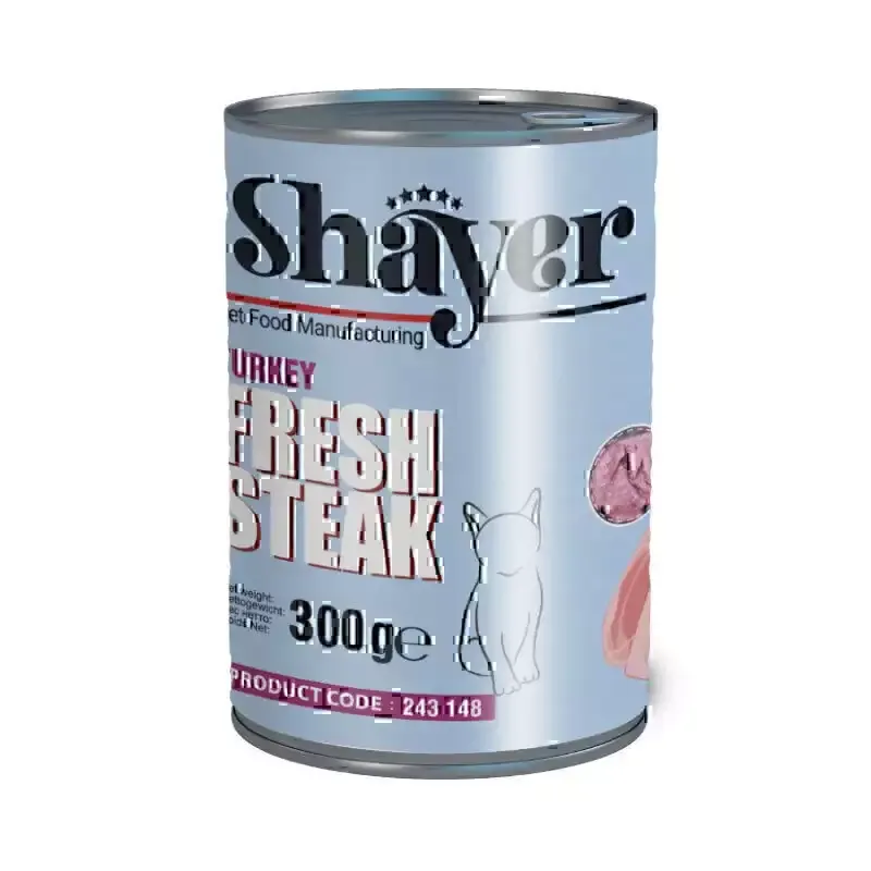 کنسرو غذای گربه استیک با طعم گوشت بوقلمون شایر Shayer Fresh Steak Turkey وزن 300 گرم
