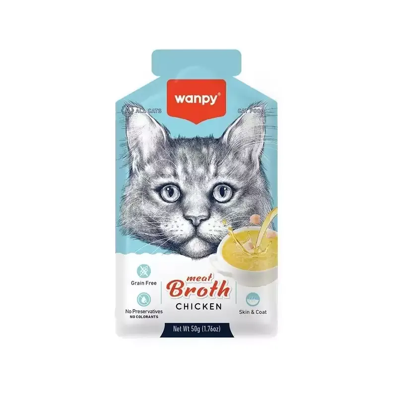 سوپ گربه ونپی مدل آب گوشت مرغ Wanpy Meat Broth Chicken وزن 50 گرم