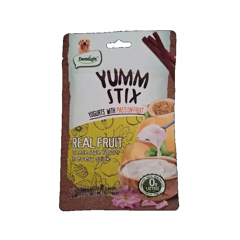 تشویقی سگ دنتالایت مدل اسنک میوه ای نرم YUMM STIX REAL FRUIT طعم میوه استوایی و ماست یونانی وزن 70 گرم