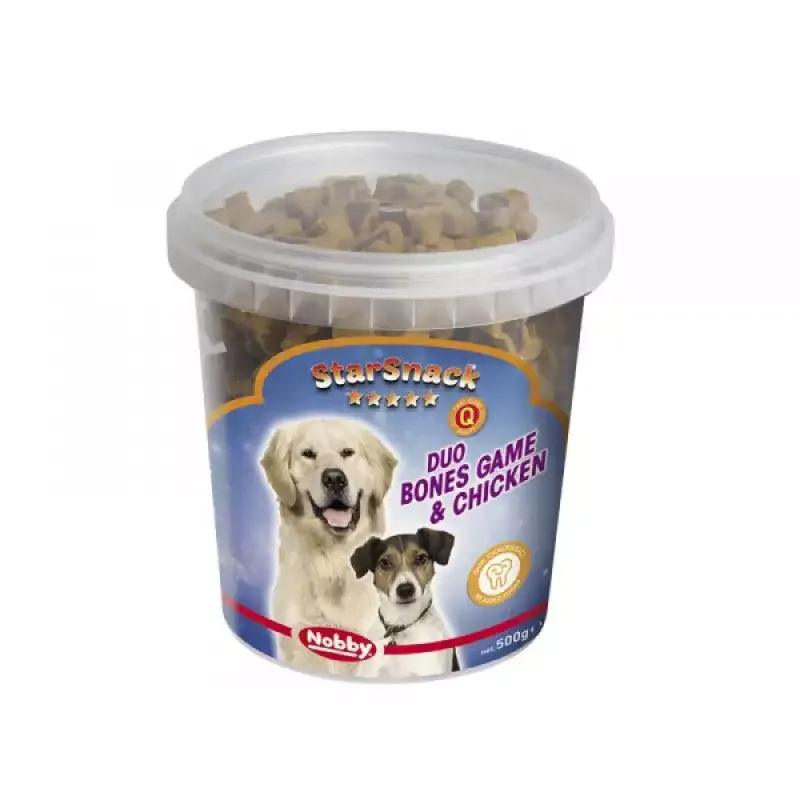 تشویقی سگ نوبی سطلی Nobby Treat Duo Bones Game & Chicken وزن 500 گرم