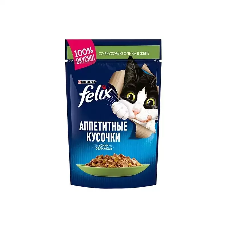 پوچ گربه فلیکس با طعم خرگوش در ژله Felix Rabbit in Jelly وزن 75 گرم