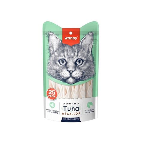 بستنی گربه ونپی مدل Wanpy Tuna & Scallop طعم ماهی تن و صدف دریایی بسته 25 عددی