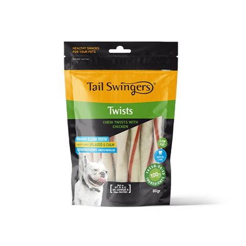 تشویقی سگ تیل سوینگر مدل میله فلورایدی مغزدار مرغ Tail Swingers Chew Twists Chicken وزن 80 گرم