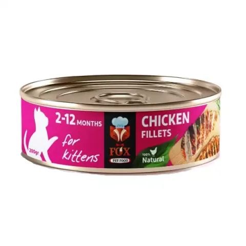 غذاي كنسرو نچرال بچه گربه فاكس مدل Chicken فيله مرغ وزن 200 گرم