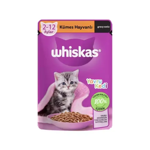 پوچ بچه گربه ویسکاس با طعم گوشت پرندگان Whiskas Junior With Poultry in Gravy وزن 85 گرم