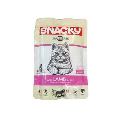 پوچ گربه اسنکی مدل Snacky Kitten Lamb In Jelly طعم بره در ژله وزن 85 گرم