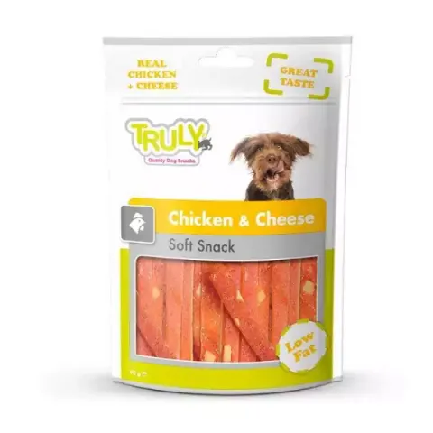 تشویقي سگ ترولی مدل اسنک نرم مرغ و پنیر كم چرب Truly Soft Chicken Jerky Slice With Cheese وزن 90 گرم