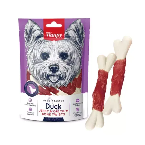 تشويقی سگ ونپی با طعم اردک Wanpy Duck Jerky & Calcium Bone Twists وزن 100 گرم