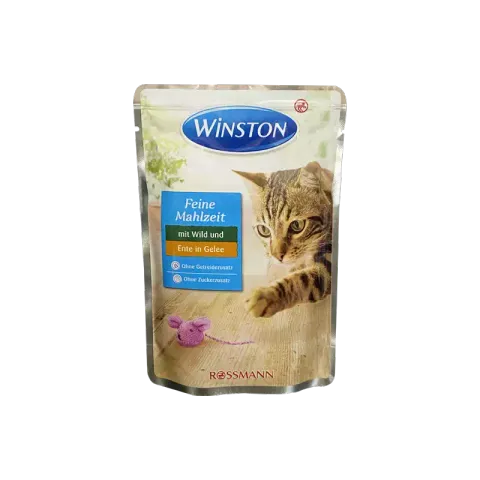 پوچ گربه وینستون با طعم گوشت شکار و اردک در ژله Winston Game & Duck In Jelly وزن 100 گرم